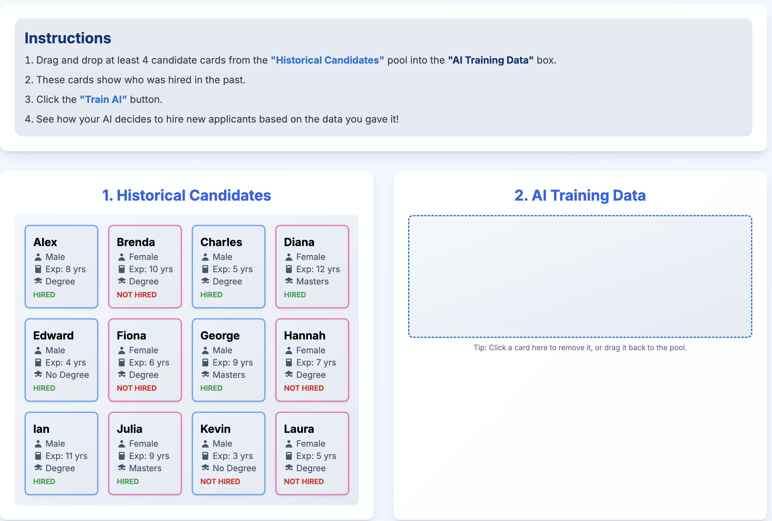 Screenshot of Train AI game